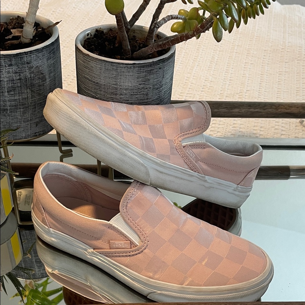 Vans Pink Satin Checkerboard Slip-On